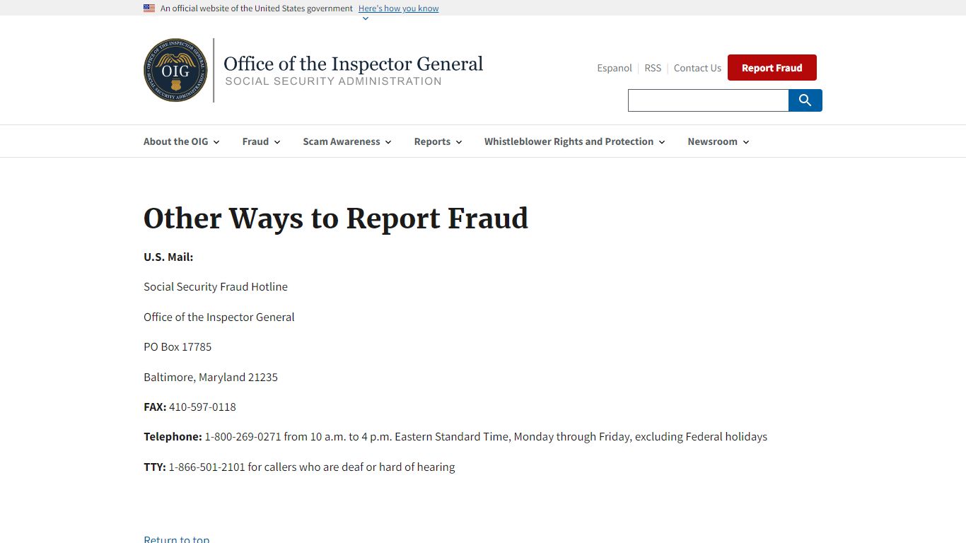 Other Ways to Report Fraud | Office of the Inspector General